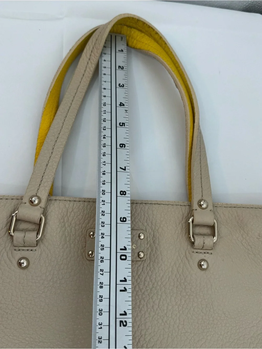 Kate Spade Grove Court Michelle TAN PEARL YELLOW Expandable Leather Large Tote